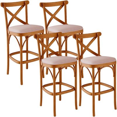 Kit 04 Banquetas Altas Cozinha Bancada Bar Sala de Jantar Estofada Ávila L02 Linho Rosê - Lyam