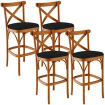 Kit 04 Banquetas Altas Cozinha Bancada Bar Sala de Jantar Estofada Ávila L02 Suede Preto - Lyam