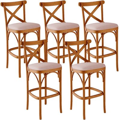 Kit 05 Banquetas Altas Cozinha Bancada Bar Sala de Jantar Estofada Ávila L02 Linho Rosê - Lyam
