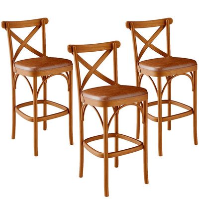 Kit 03 Banquetas Altas Cozinha Bancada Bar Sala Jantar Estofada Ávila L02 Couríssimo Camel - Lyam