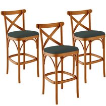 Kit 03 Banquetas Altas Cozinha Bancada Bar Sala Jantar Estofada Ávila L02 Suede Verde Musgo - Lyam
