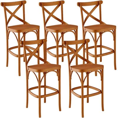 Kit 05 Banquetas Altas Cozinha Bancada Bar Sala de Jantar Ávila L02 Madeira Maciça - Lyam