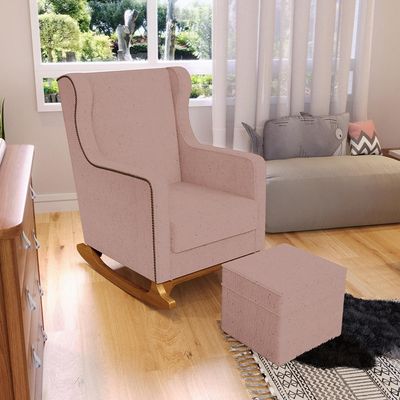 Poltrona de Amamentação com Balanço Mavie L02 Linho Rosê - Lyam Decor