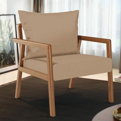 Poltrona Decorativa Para Sala de Estar e Living Alícia B04 Linho Bege Escuro - Lyam Decor