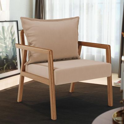 Poltrona Decorativa Para Sala de Estar e Living Alícia B04 Suede Bege - Lyam Decor
