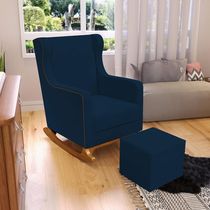 Poltrona de Amamentação com Balanço Mavie L02 Suede Azul Marinho - Lyam Decor