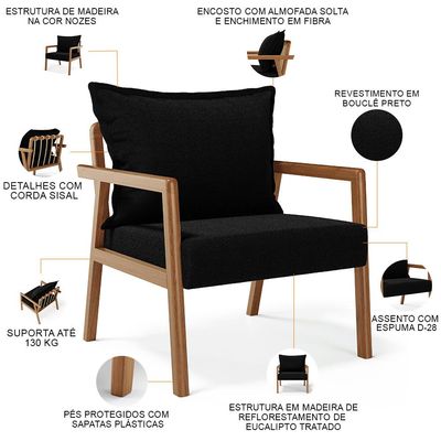 Poltrona Decorativa Para Sala de Estar e Living Alícia B04 Bouclê Preto - Lyam Decor