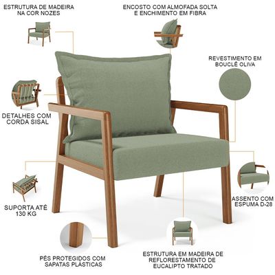 Poltrona Decorativa Para Sala de Estar e Living Alícia B04 Bouclê Oliva - Lyam Decor