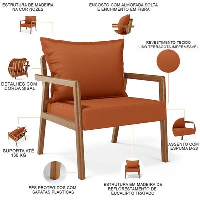 Poltrona Decorativa Para Sala de Estar e Living Alícia B04 Tecido Terracota - Lyam Decor