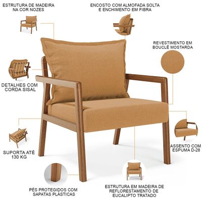Poltrona Decorativa Para Sala de Estar e Living Alícia B04 Bouclê Mostarda - Lyam Decor