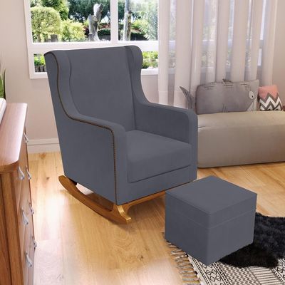 Poltrona de Amamentação com Balanço Mavie L02 Suede Cinza - Lyam Decor