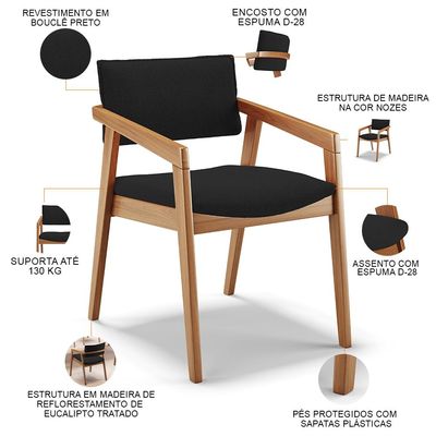 Kit 02 Cadeiras Para Sala de Jantar Estar Living Giorgia B04 Bouclê Preto - Lyam Decor