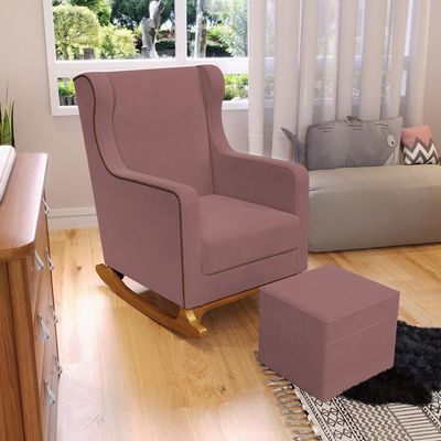 Poltrona de Amamentação com Balanço Mavie L02 Suede Rosê - Lyam Decor