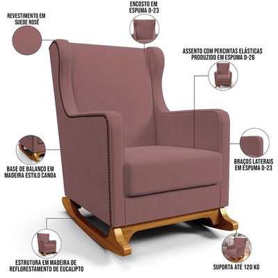 Poltrona de Amamentação com Balanço Mavie L02 Suede Rosê - Lyam Decor