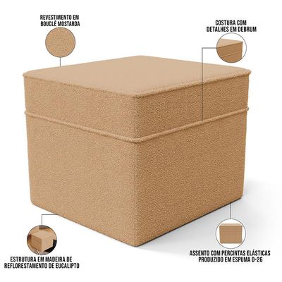 Poltrona de Amamentação com Balanço e Puff Mavie L02 Bouclê Mostarda - Lyam Decor
