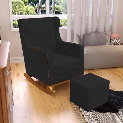 Poltrona de Amamentação com Balanço e Puff Mavie L02 Suede Preto - Lyam Decor