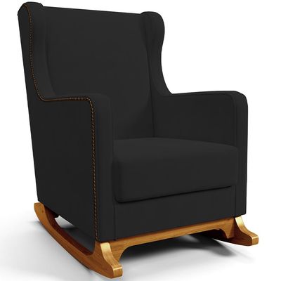 Poltrona de Amamentação com Balanço e Puff Mavie L02 Suede Preto - Lyam Decor