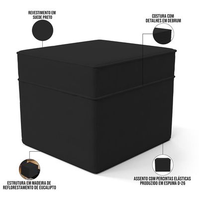 Poltrona de Amamentação com Balanço e Puff Mavie L02 Suede Preto - Lyam Decor