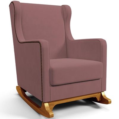 Poltrona de Amamentação com Balanço e Puff Mavie L02 Suede Rosê - Lyam Decor