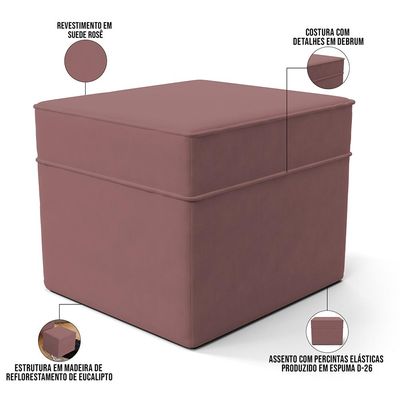 Poltrona de Amamentação com Balanço e Puff Mavie L02 Suede Rosê - Lyam Decor