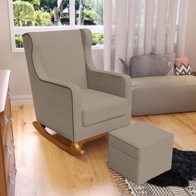 Poltrona de Amamentação com Balanço Mavie L02 Bouclê Bege - Lyam Decor