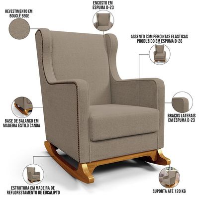 Poltrona de Amamentação com Balanço Mavie L02 Bouclê Bege - Lyam Decor