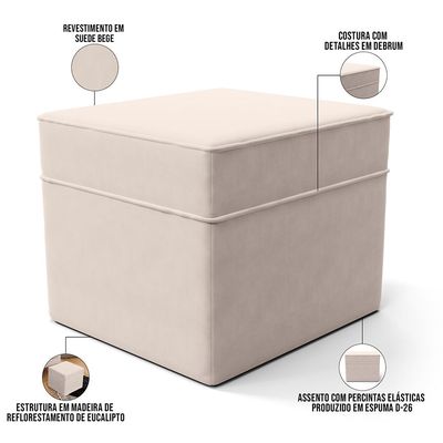 Poltrona de Amamentação com Balanço e Puff Mavie L02 Suede Bege - Lyam Decor