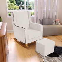 Poltrona de Amamentação com Balanço Mavie L02 Linho Cru - Lyam Decor