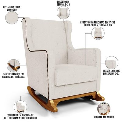 Poltrona de Amamentação com Balanço Mavie L02 Linho Cru - Lyam Decor