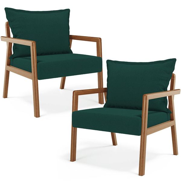 Kit 02 Poltronas Decorativa Para Sala de Estar Alícia B04 Bouclê Verde - Lyam Decor
