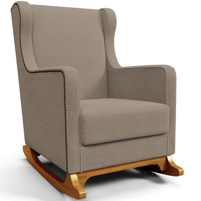 Poltrona de Amamentação com Balanço e Puff Mavie L02 Bouclê Bege - Lyam Decor