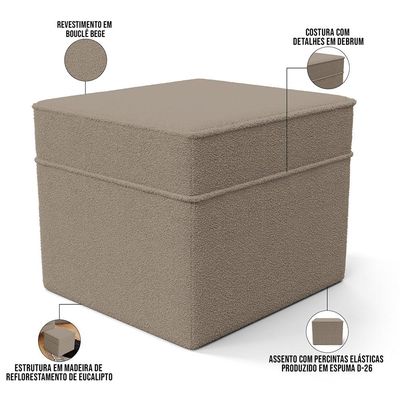 Poltrona de Amamentação com Balanço e Puff Mavie L02 Bouclê Bege - Lyam Decor