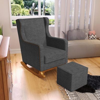 Poltrona de Amamentação com Balanço Mavie L02 Linho Cinza Escuro - Lyam Decor