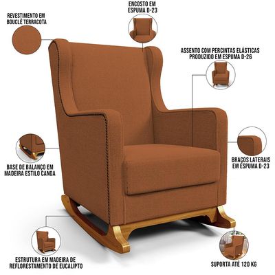 Poltrona de Amamentação com Balanço Mavie L02 Bouclê Terracota - Lyam Decor