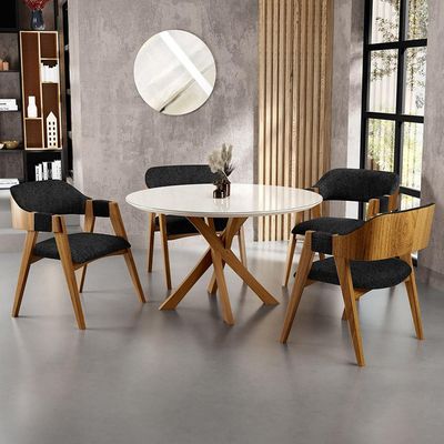 Cadeira Para Sala de Jantar e Estar Living Estofada Suran L02 Linho Chumbo - Lyam