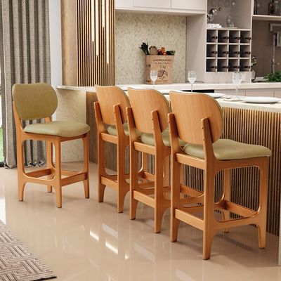 Kit 03 Banquetas Baixa Bar Cozinha E Sala De Jantar Fixa Betta L02 Imbuia Couríssimo Casco Fendi - Lyam Decor