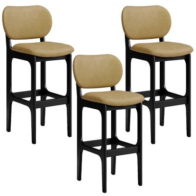 Kit 3 Banquetas Alta Bar Cozinha Sala Jantar Fixa Betta L02 Preto Couríssimo Casco Fendi - Lyam Decor