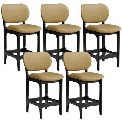 Kit 05 Banquetas Baixa Bar Cozinha E Sala De Jantar Fixa Betta L02 Preto Couríssimo Casco Fendi - Lyam Decor