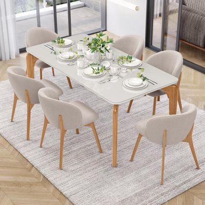 Kit 02 Cadeiras de Jantar e Estar Living Estofada Mia L02 Bouclê Bege - Lyam Decor