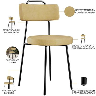 Cadeira Decorativa Estofada Para Sala De Jantar Barcelona L02 Couríssimo Casco Fendi - Lyam Decor