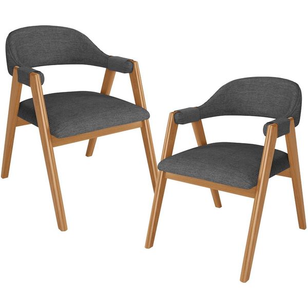 Kit 02 Cadeiras de Jantar e Estar Living Estofada Nadja L02 Linho Cinza Escuro - Lyam Decor