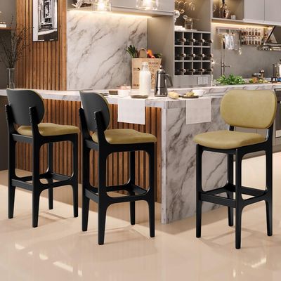 Kit 2 Banquetas Alta Bar Cozinha Sala Jantar Fixa Betta L02 Preto Couríssimo Casco Fendi - Lyam Decor