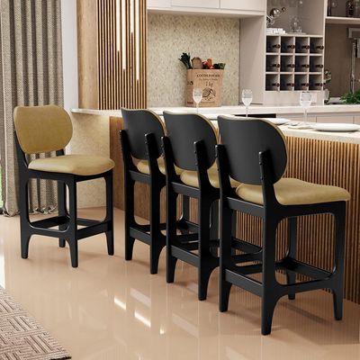 Kit 03 Banquetas Baixa Bar Cozinha E Sala De Jantar Fixa Betta L02 Preto Couríssimo Casco Fendi - Lyam Decor