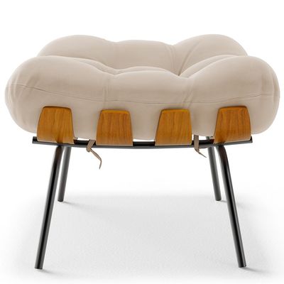 Puff Decorativo Sala de Estar Costela L02 Suede Bege - Lyam Decor