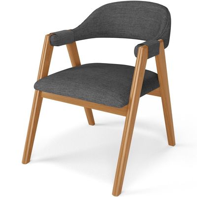 Cadeira de Jantar e Estar Living Estofada Nadja L02 Linho Cinza Escuro - Lyam Decor