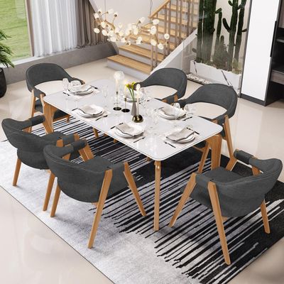 Cadeira de Jantar e Estar Living Estofada Nadja L02 Linho Cinza Escuro - Lyam Decor