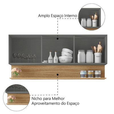 Armário Aéreo De Cozinha 3 Portas Com Nicho 1,50m Line
