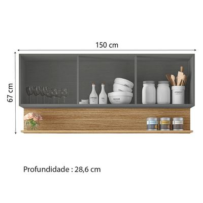Armário Aéreo De Cozinha 3 Portas Com Nicho 1,50m Line