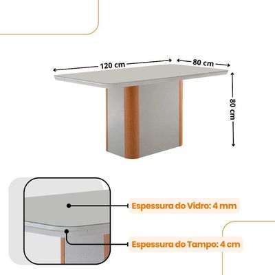Mesa De Jantar Isadora 120cm Tampo Mdf Vidro Com 4 Cadeiras Linho Capuccino Tork Natural Off White Serigueira