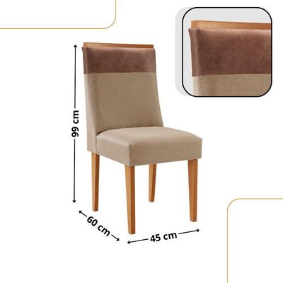 Mesa De Jantar Eloise 180cm Tampo Mdf Com 6 Cadeiras Moderna Linho Capuccino/tork/naturale